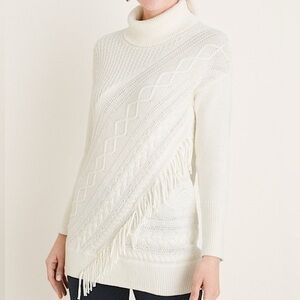 Chico's Cream Cowl Neck Sweater with Fringe